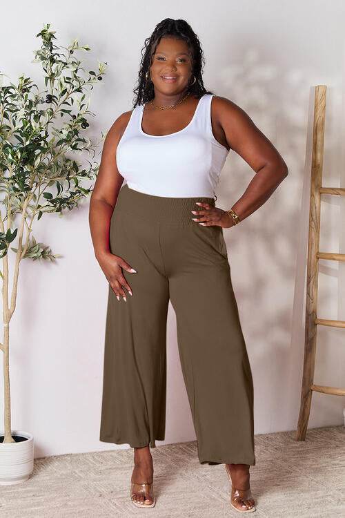 Basic Bae Full Size Smocked Wide Waistband Wide Leg Women Pants