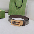 GUCCI Embellished coated-canvas and leather belt 'Grey' Banlieue91