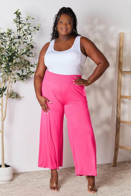 Basic Bae Full Size Smocked Wide Waistband Wide Leg Women Pants