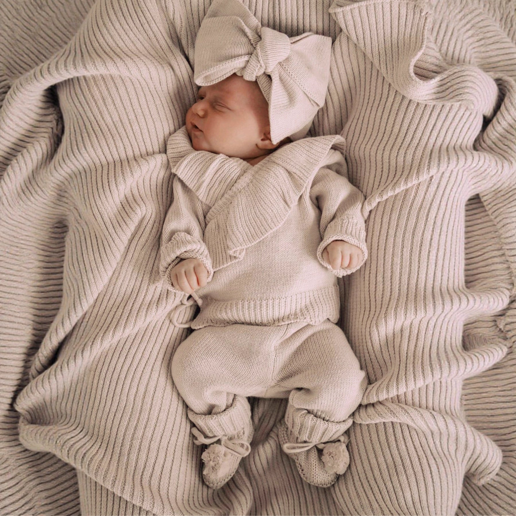 Baby Ruffle-Trim Sweater Cardigan Outfit Pants Headband 3-Piece Set Baby Joy