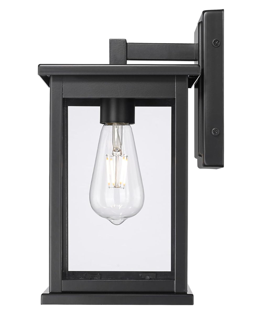 11"H Bowton II Outdoor Wall Light - Dusk to Dawn Matte Black Finish with Glass Shade by Millennium Lighting LampsUSA