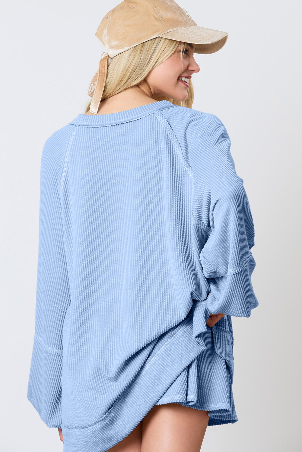 Jet Stream Corded Lantern Sleeve Top High Waist Ruffled Mini Skort Set