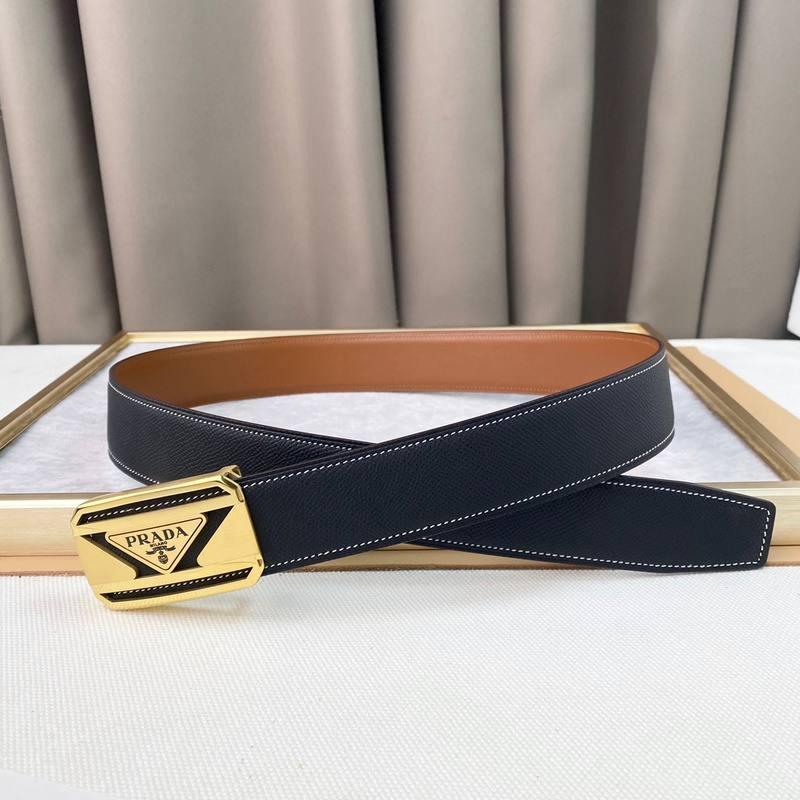 Prada Leather Belt Brushed Golden Buckle 'Black' Banlieue91