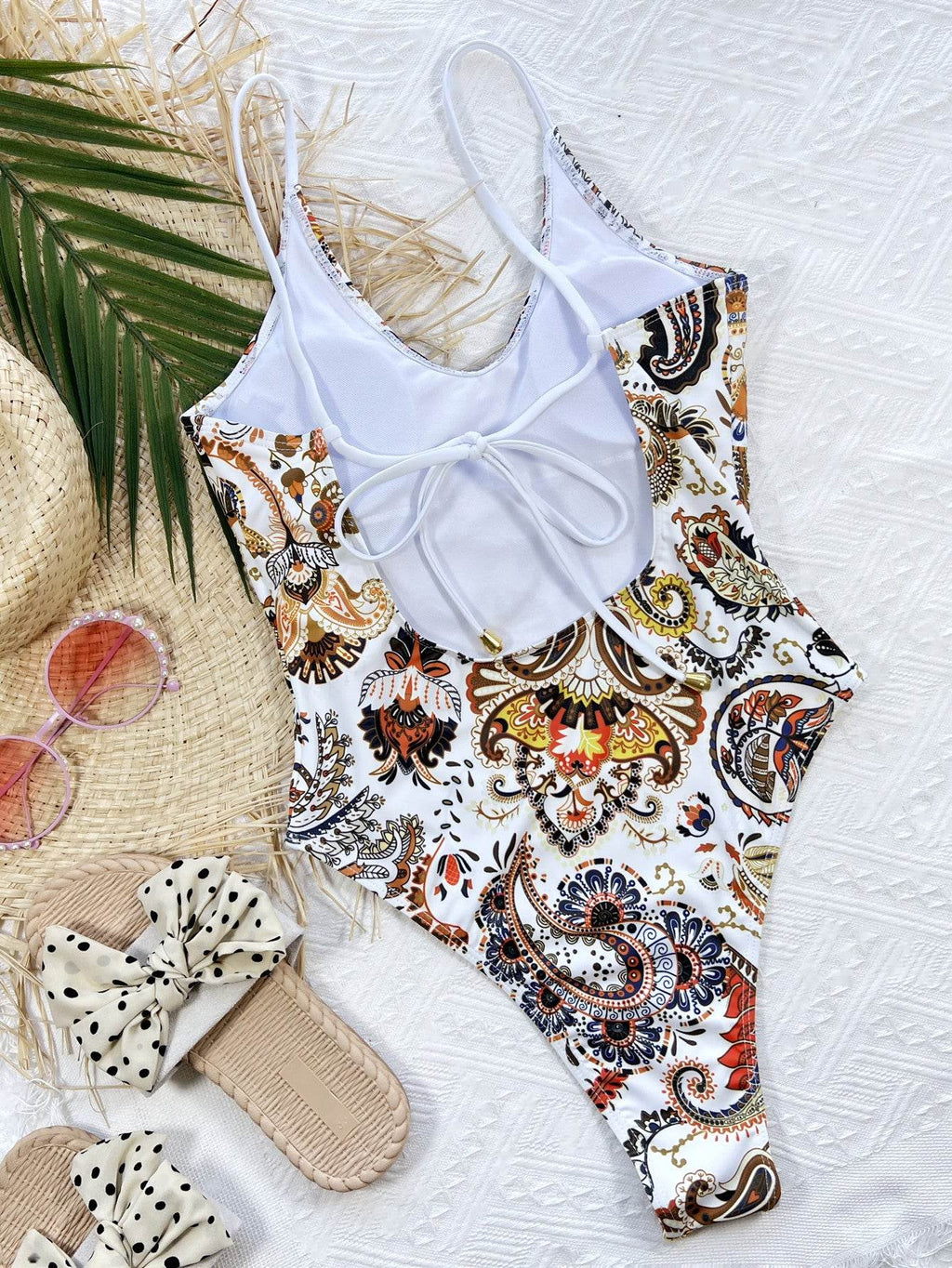 Printed Tie Back Scoop Neck One-Piece Women Swimsuit