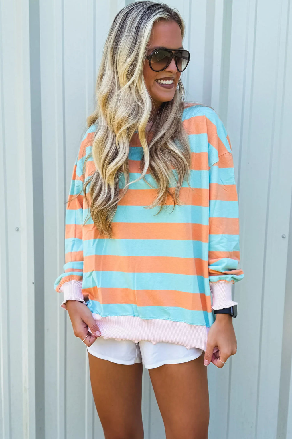 Orange Stripe Pullover Long Sleeve Top