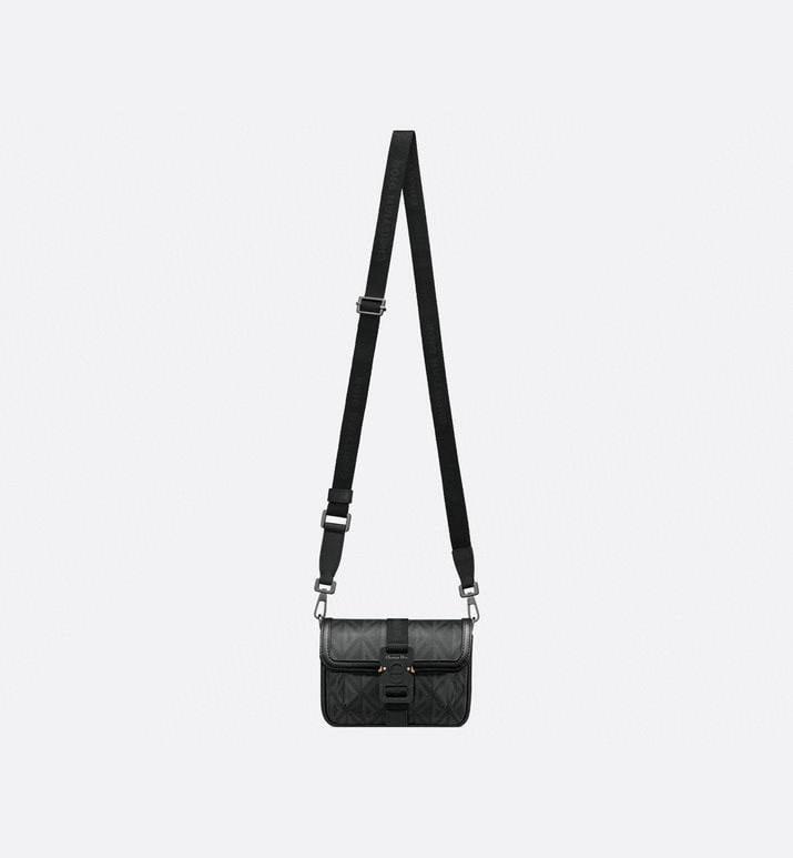 Mini Dior Hit the Road Messenger Bag with Flap Black Coated Cotton Canvas with CD Diamond Print Banlieue91
