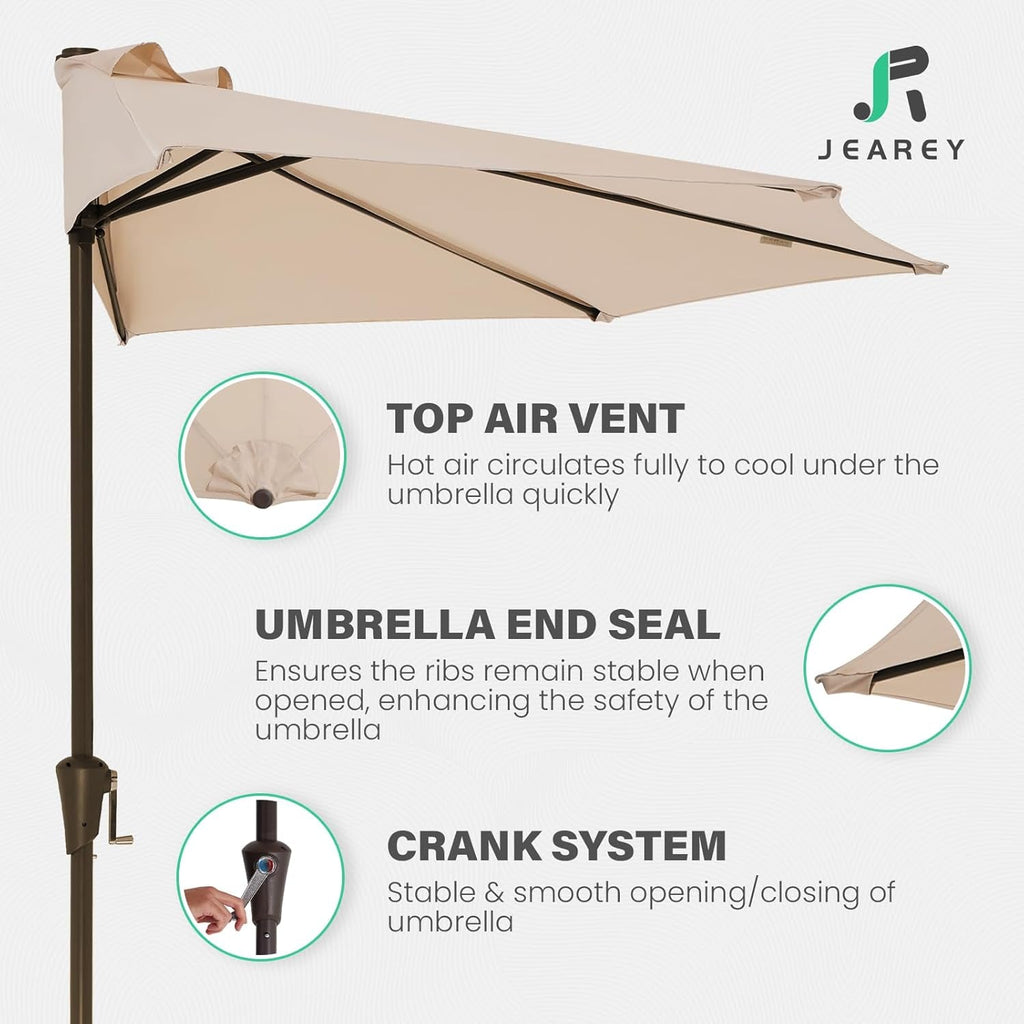 9Ft Beige Outdoor Patio Umbrella UV Protection Coated System