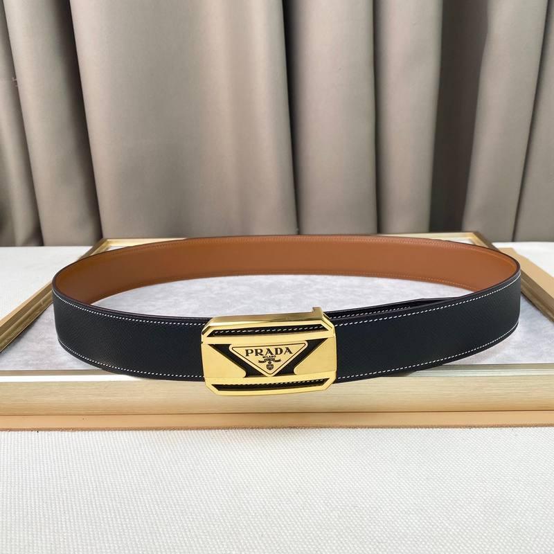 Prada Leather Belt Brushed Golden Buckle 'Black' Banlieue91