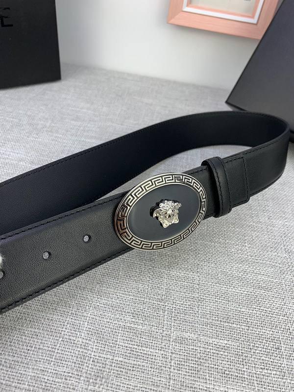 Versace Black Leather Vitello Belt Silver Medallion Buckle Banlieue91