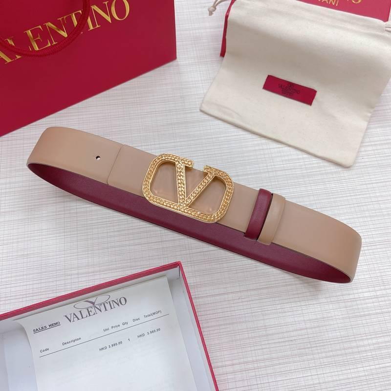 Valentino V logo Hammered Buckle Reversible Wide Signature Belt 'Beige/Red' Banlieue91