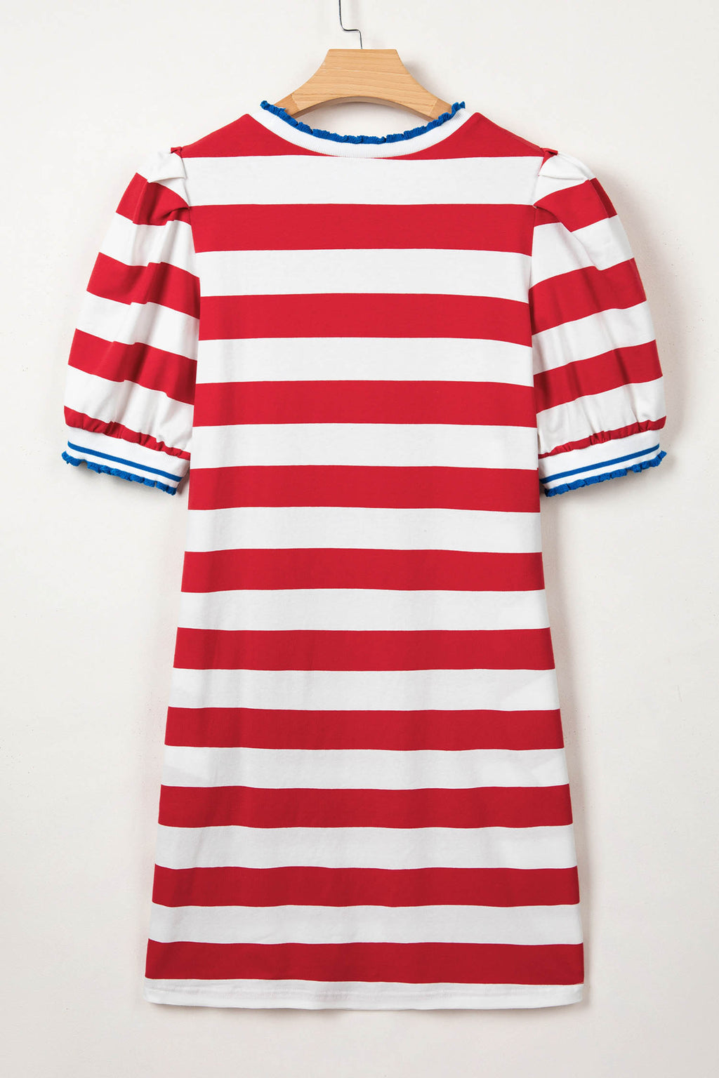 Red Stripe Patriotic Sequin Flowers Short Puff Sleeve T Shirt Shift Dress