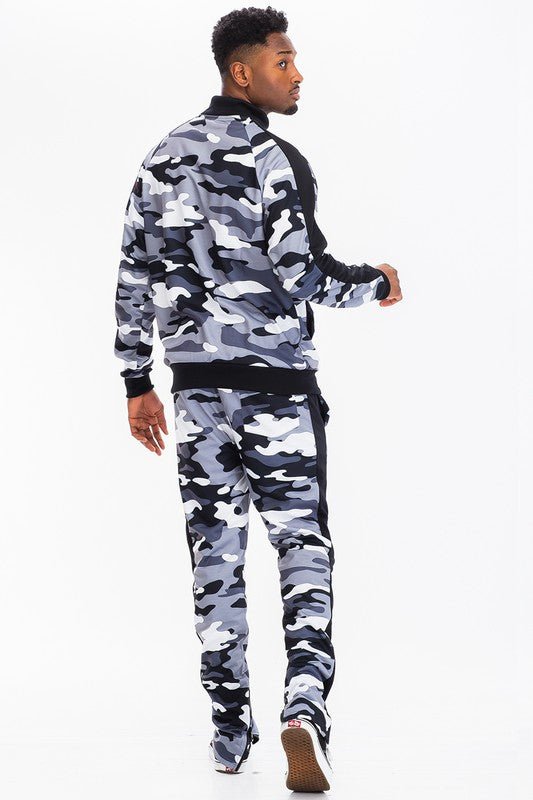 Men’s Camo Zip Jacket & Jogger Tracksuit Set