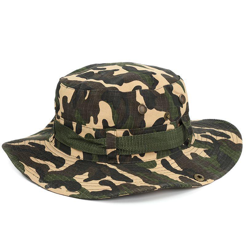 Camouflage Outdoor Bucket Hat Camping Hat Men Foldable Sun Cap Breathable Adjustable Bucket Cap for Men/Women Sports Sun Cap Unisex Fishing Hiking Travel Solid Color Hats Stevvex