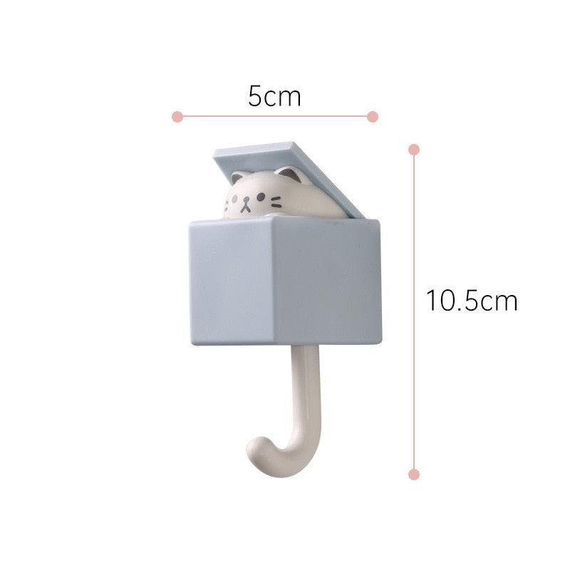 Cartoon Cat Hook Self Adhesive Dormitory Bedroom Door Hangers Hooks Key Umbrella Towel Cap Coat Rack Wall Animal Decoration Rack Non-Marking Hook Nail-Free Animal Hook Entrance Key Strong Sticking Hook Stevvex
