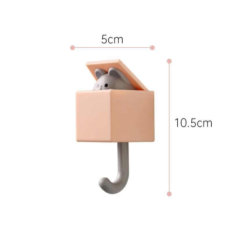 Cartoon Cat Hook Self Adhesive Dormitory Bedroom Door Hangers Hooks Key Umbrella Towel Cap Coat Rack Wall Animal Decoration Rack Non-Marking Hook Nail-Free Animal Hook Entrance Key Strong Sticking Hook Stevvex