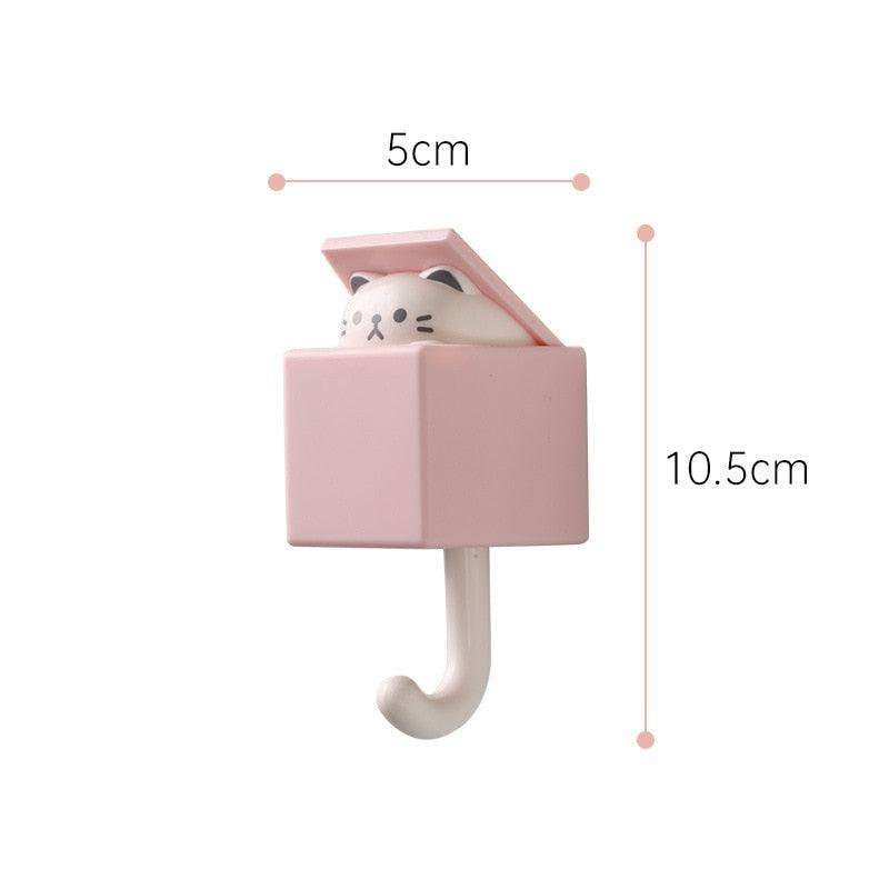 Cartoon Cat Hook Self Adhesive Dormitory Bedroom Door Hangers Hooks Key Umbrella Towel Cap Coat Rack Wall Animal Decoration Rack Non-Marking Hook Nail-Free Animal Hook Entrance Key Strong Sticking Hook Stevvex