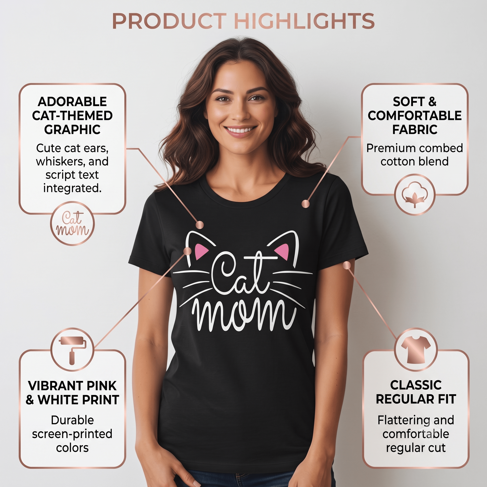 Cat Mom Graphic T-Shirt 100% Cotton Short Sleeve Breathable Casual Tee