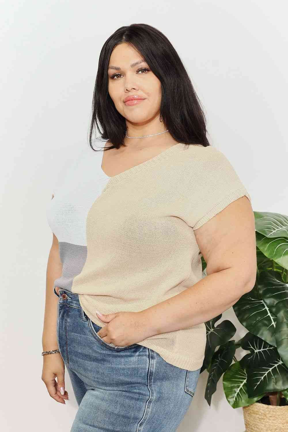 Double Take Color Block V-Neck Knit Women Top Zara-Craft