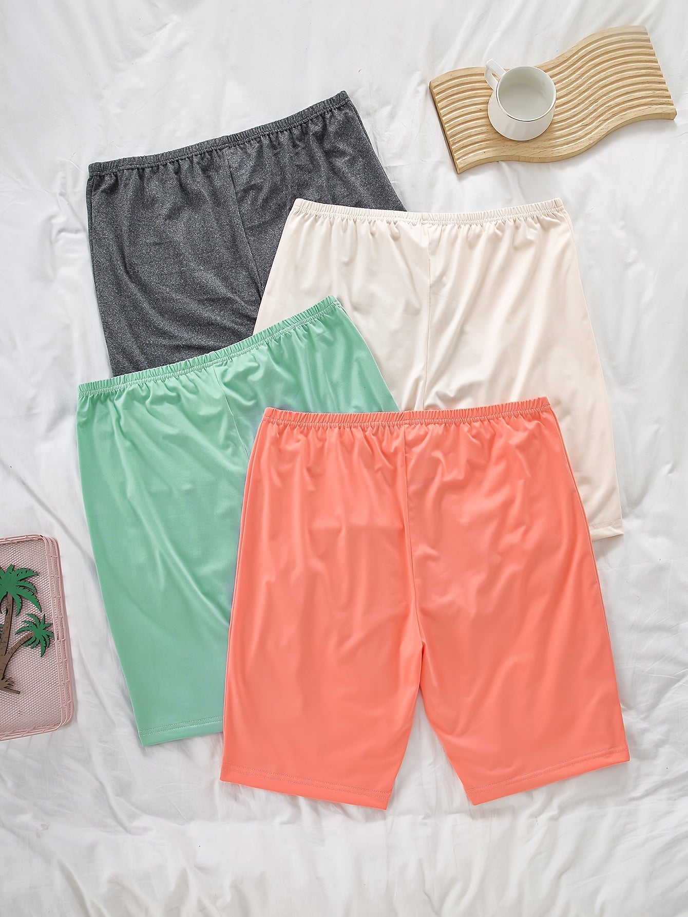 Plus Size Womens Comfy Elastic Waist Sleep Shorts 4Pack