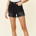 Judy Blue Full Size Tummy Control Fray Hem Women Black Shorts