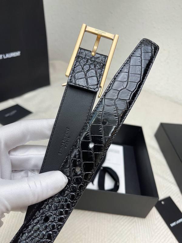 Saint Laurent Classic Monogram Square Buckle Belt Crocodile Embossed Leather Banlieue91