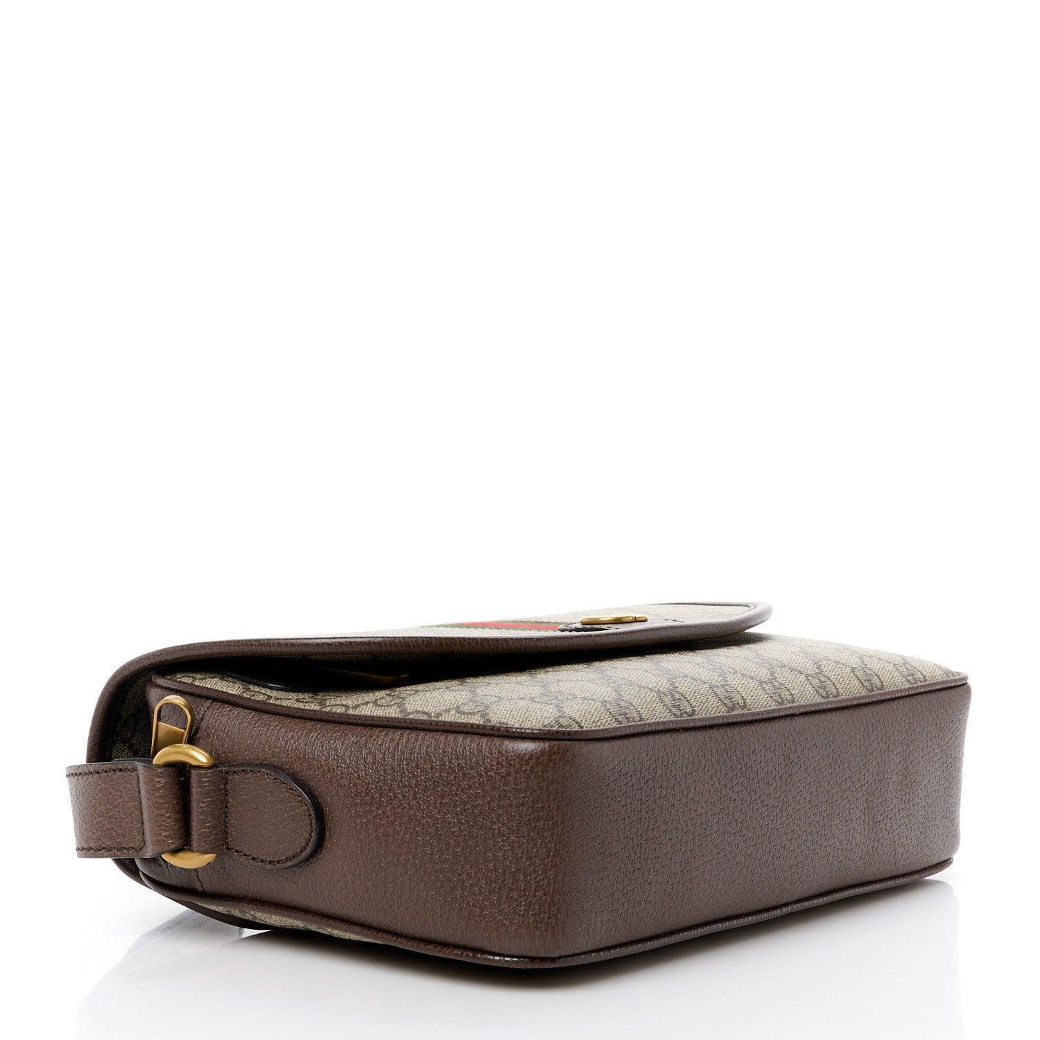 Gucci GG Supreme Monogram Textured Dollar Calfskin Ophidia Flap Shoulder Bag Beige Ebony New Acero Banlieue91
