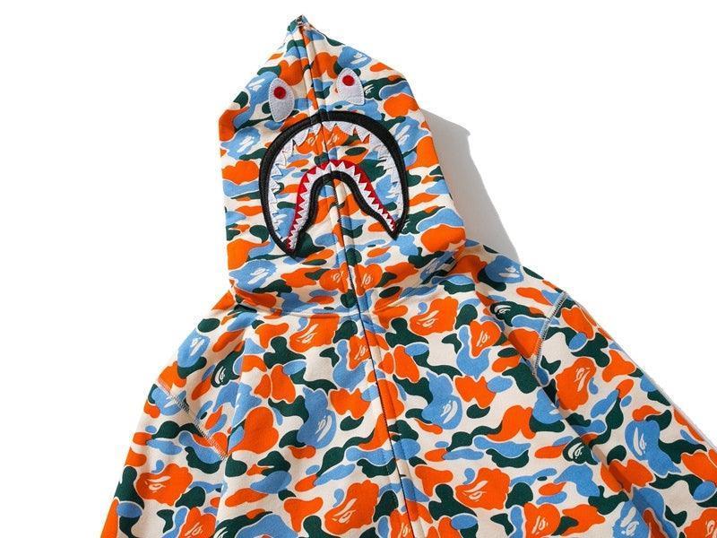 BAPE Camo Shark Full Zip Hoodie Purple Yellow Blue Banlieue91