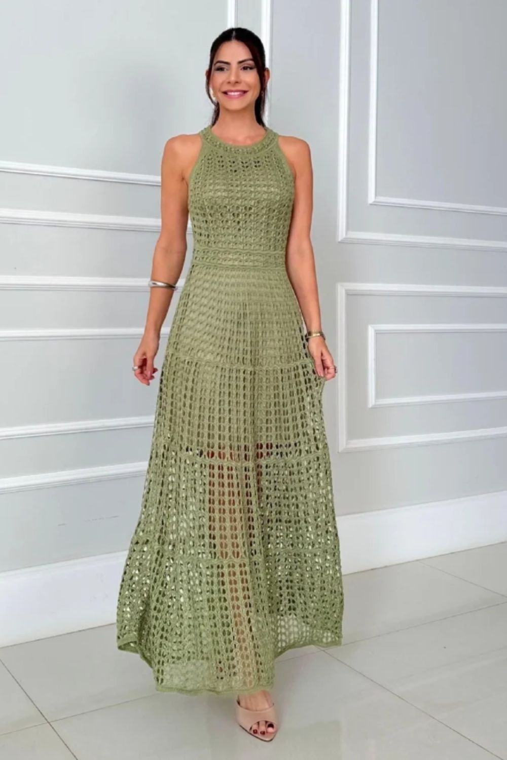Long Sleeveless Cutout Maxi Dress Chic & Flowy Summer Style Comfortable Dress For Summer Stevvex