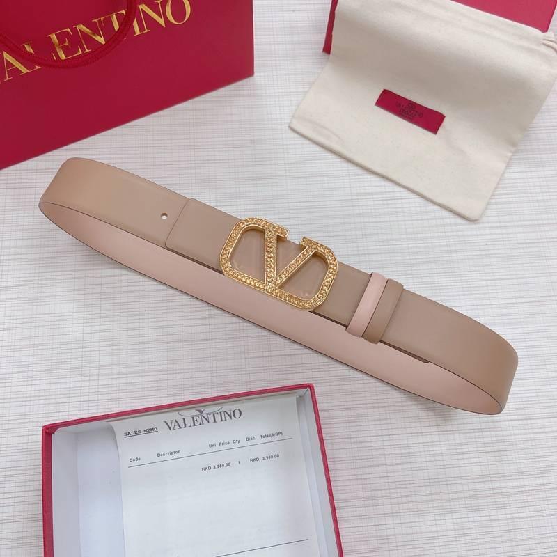 Valentino V logo Hammered Buckle Reversible Wide Signature Belt 'Light Brown/Beige' Banlieue91