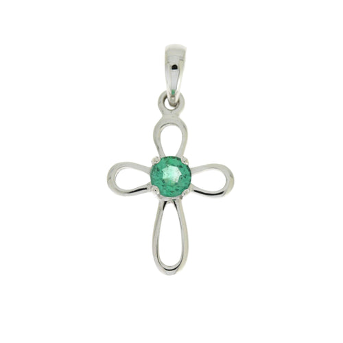 .19ct Emerald Cross Religious Pendant 10KT White Gold Bids.com