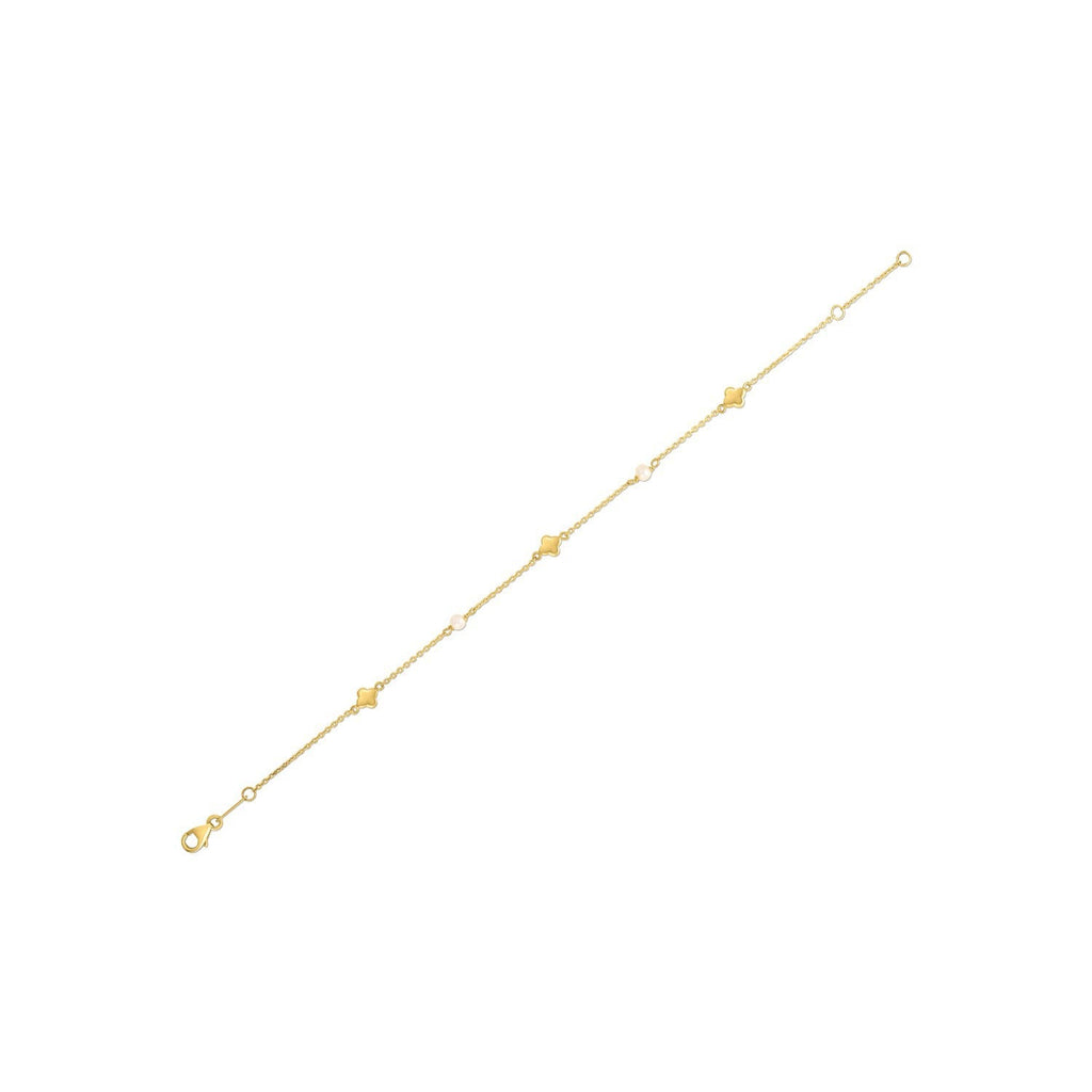 14k Yellow Gold Pearl Clover Bracelet Bids.com