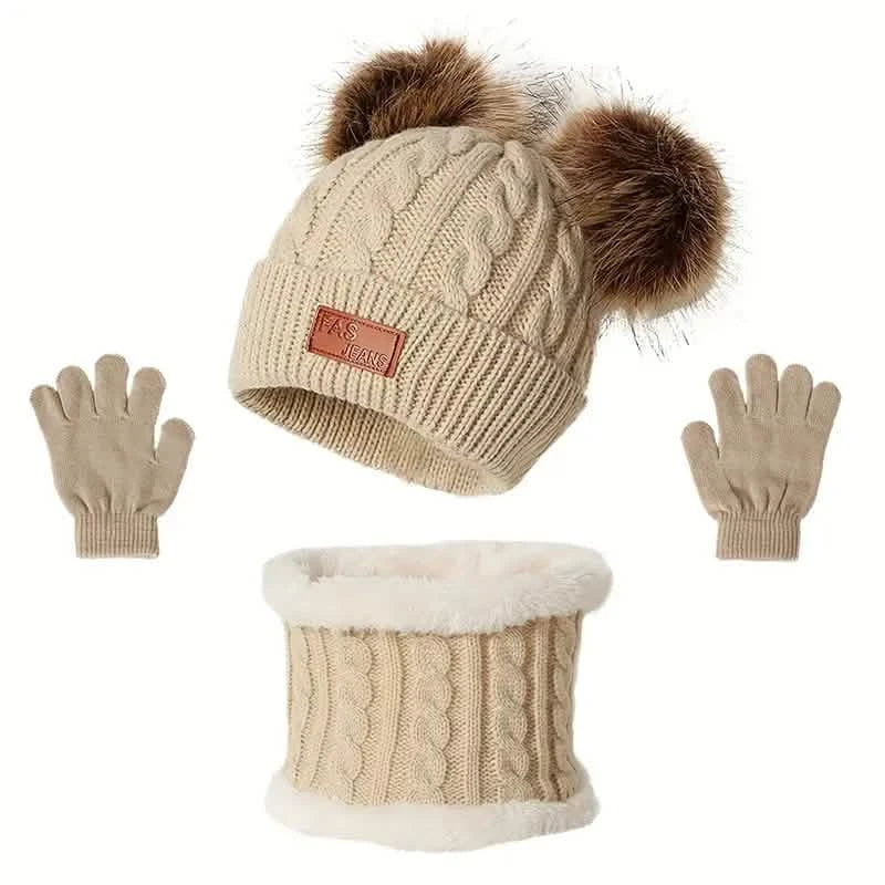 Children's Winter Knitted Wool Lining Warm Hat, Scarf, Glove Set For 2-5 Year Old Boys And Girls DailySale