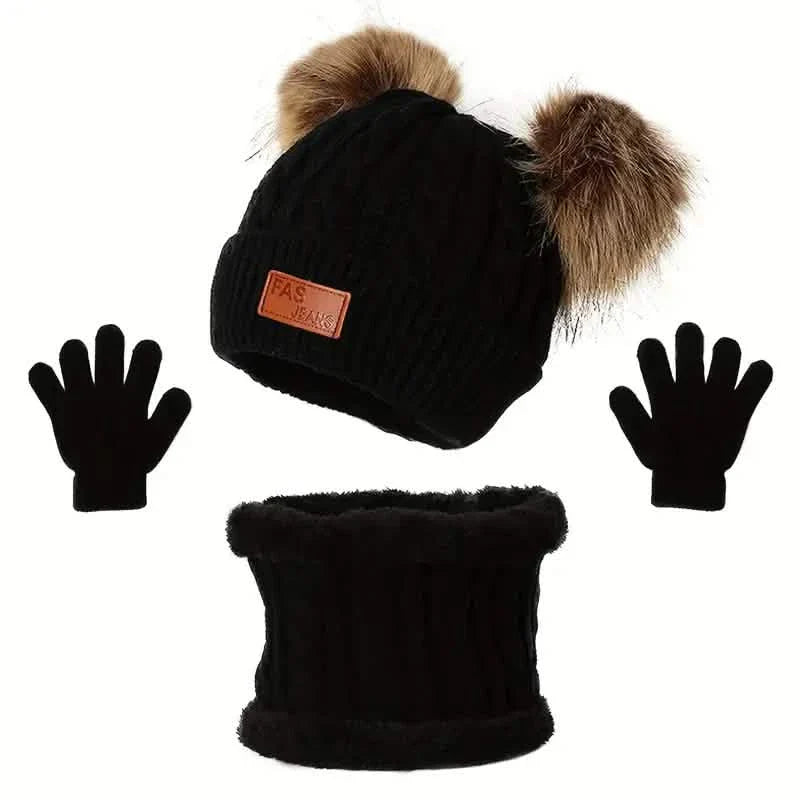 Children's Winter Knitted Wool Lining Warm Hat, Scarf, Glove Set For 2-5 Year Old Boys And Girls DailySale