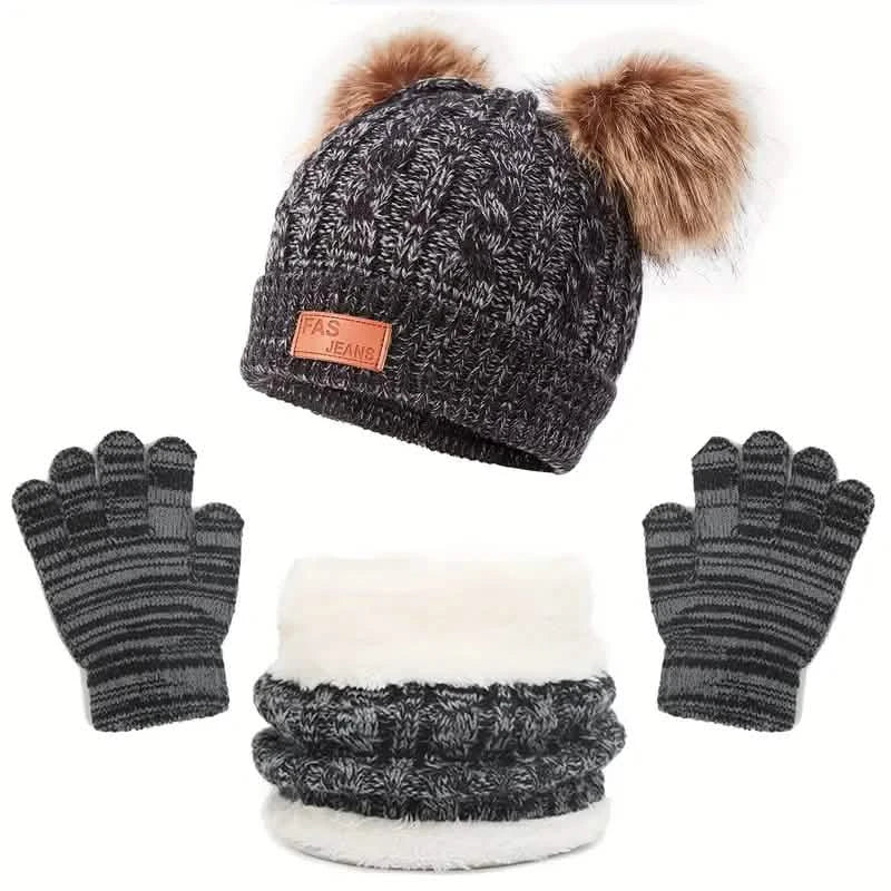 Children's Winter Knitted Wool Lining Warm Hat, Scarf, Glove Set For 2-5 Year Old Boys And Girls DailySale