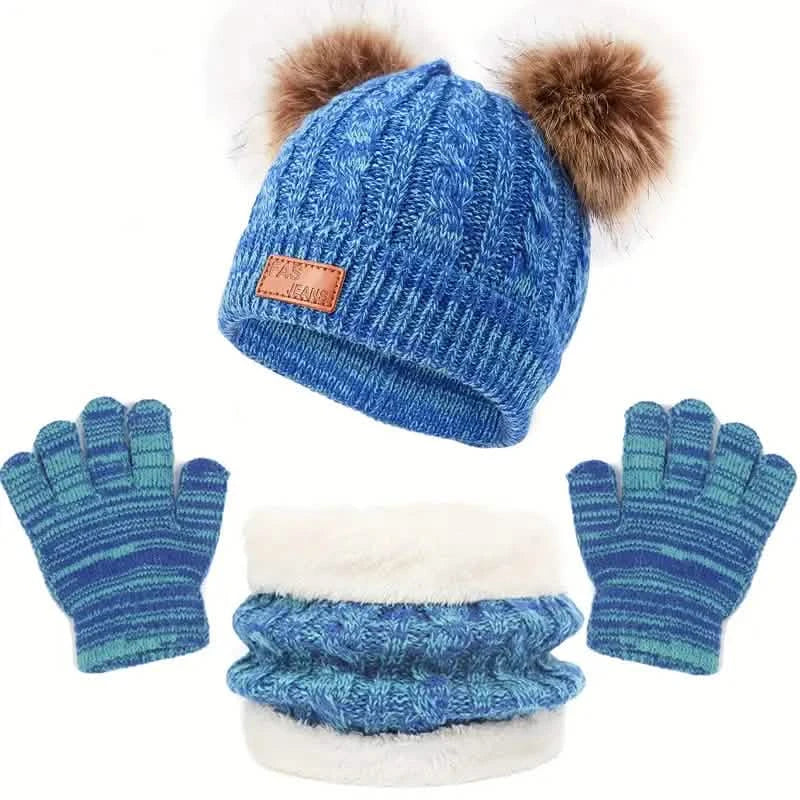 Children's Winter Knitted Wool Lining Warm Hat, Scarf, Glove Set For 2-5 Year Old Boys And Girls DailySale