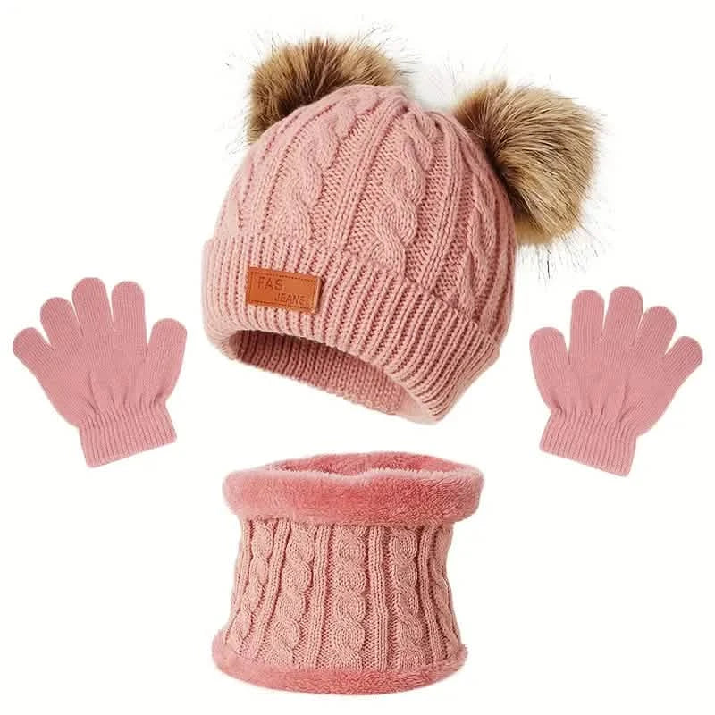 Children's Winter Knitted Wool Lining Warm Hat, Scarf, Glove Set For 2-5 Year Old Boys And Girls DailySale