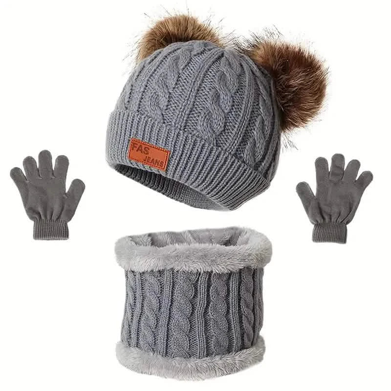 Children's Winter Knitted Wool Lining Warm Hat, Scarf, Glove Set For 2-5 Year Old Boys And Girls DailySale