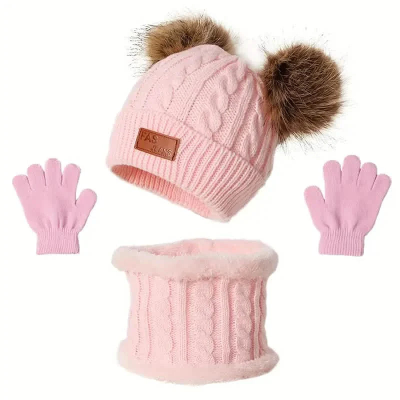 Children's Winter Knitted Wool Lining Warm Hat, Scarf, Glove Set For 2-5 Year Old Boys And Girls DailySale