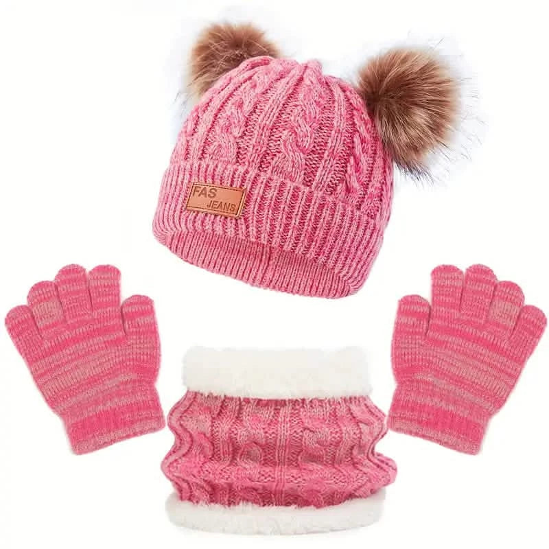 Children's Winter Knitted Wool Lining Warm Hat, Scarf, Glove Set For 2-5 Year Old Boys And Girls DailySale
