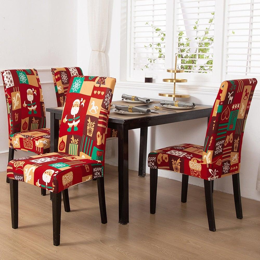 Christmas Chair Cover Stretch Seat Case Spandex Chair Covers Elastic for Kitchen Dining Room Chair Banquet Slipcovers Persons Chair Cover for Christmas Kitchen Decoration Restaurant Holiday Festival Party