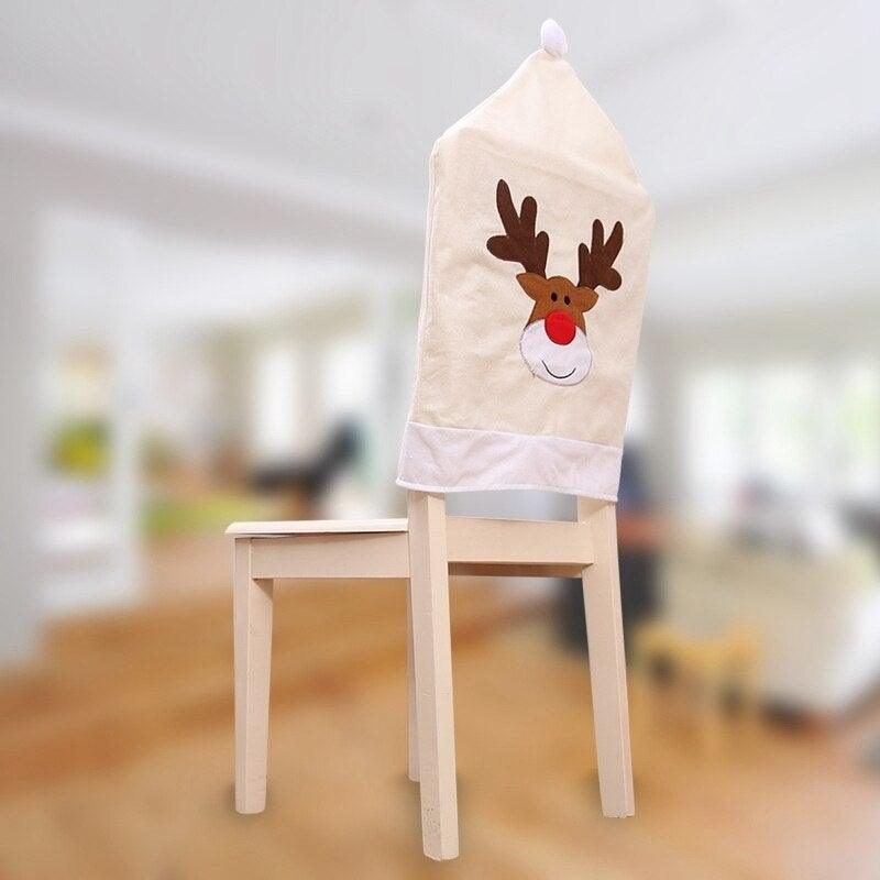 Christmas Hat Chair Cover Xmas Santa Claus Deer Elk Dining Chair Covers for Kitchen Placemat Dining Seat Christmas Home Decor r Back Cover Removable Washable Chair Protector Cover For Kitchen Dining Room Chairs and Living Room 50x60cm Stevvex