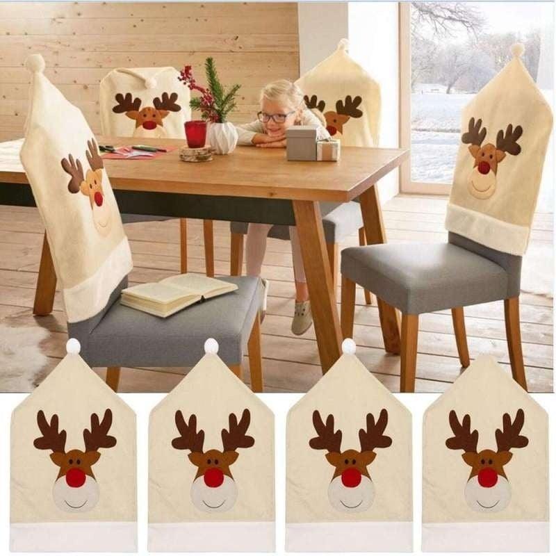 Christmas Hat Chair Cover Xmas Santa Claus Deer Elk Dining Chair Covers for Kitchen Placemat Dining Seat Christmas Home Decor r Back Cover Removable Washable Chair Protector Cover For Kitchen Dining Room Chairs and Living Room 50x60cm Stevvex