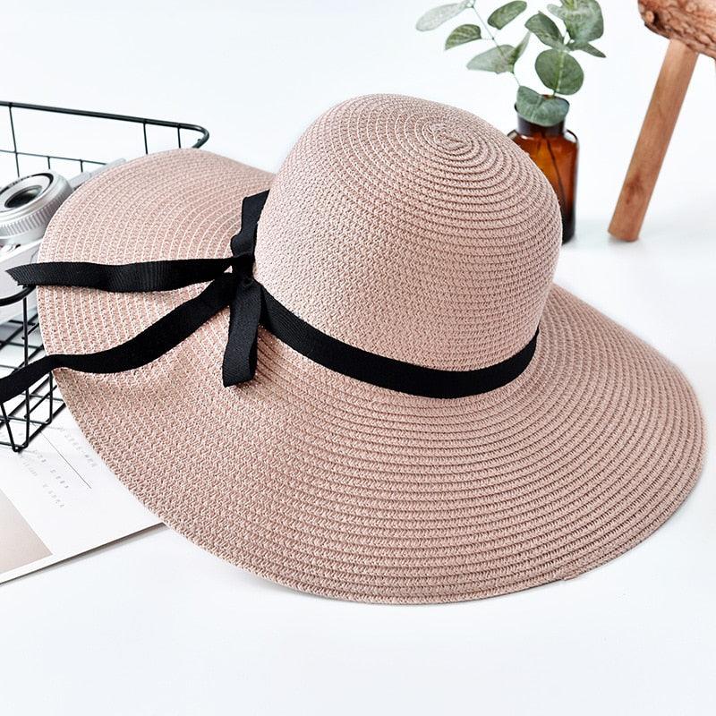 Classic Design Wide Elegant Hat New Simple Foldable Wide Floppy Girls Straw Hat Sun Hat Beach Women Summer Hat UV Protect Travel Cap Lady Cap Female Outdoor Summer Hat Stevvex