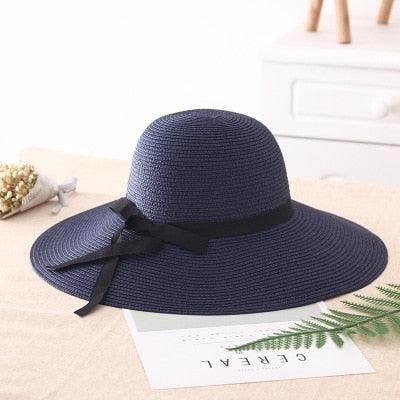 Classic Design Wide Elegant Hat New Simple Foldable Wide Floppy Girls Straw Hat Sun Hat Beach Women Summer Hat UV Protect Travel Cap Lady Cap Female Outdoor Summer Hat Stevvex