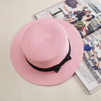 Classic Simple Female Hat For Summer Beach Hat Casual Lady Summer Solid Color Straw Hat Women Elegant Hat Traveling Hats UV Protection Sun Cap Women Flat Bowknot Design Cute Cap Girls Hat 56-58cm Stevvex