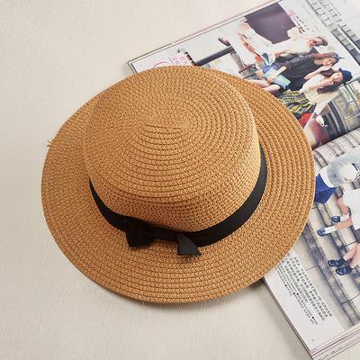 Classic Simple Female Hat For Summer Beach Hat Casual Lady Summer Solid Color Straw Hat Women Elegant Hat Traveling Hats UV Protection Sun Cap Women Flat Bowknot Design Cute Cap Girls Hat 56-58cm Stevvex