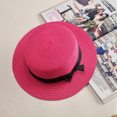 Classic Simple Female Hat For Summer Beach Hat Casual Lady Summer Solid Color Straw Hat Women Elegant Hat Traveling Hats UV Protection Sun Cap Women Flat Bowknot Design Cute Cap Girls Hat 56-58cm Stevvex