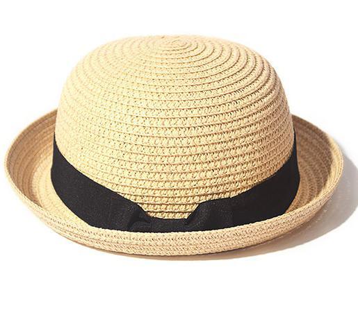 Classic Simple Female Hat For Summer Beach Hat Casual Lady Summer Solid Color Straw Hat Women Elegant Hat Traveling Hats UV Protection Sun Cap Women Flat Bowknot Design Cute Cap Girls Hat 56-58cm Stevvex