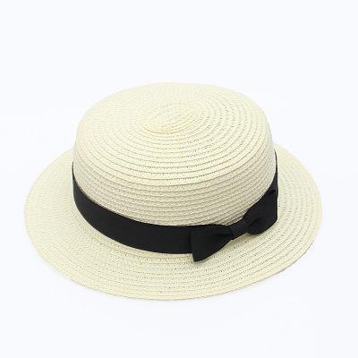 Classic Simple Female Hat For Summer Beach Hat Casual Lady Summer Solid Color Straw Hat Women Elegant Hat Traveling Hats UV Protection Sun Cap Women Flat Bowknot Design Cute Cap Girls Hat 56-58cm Stevvex