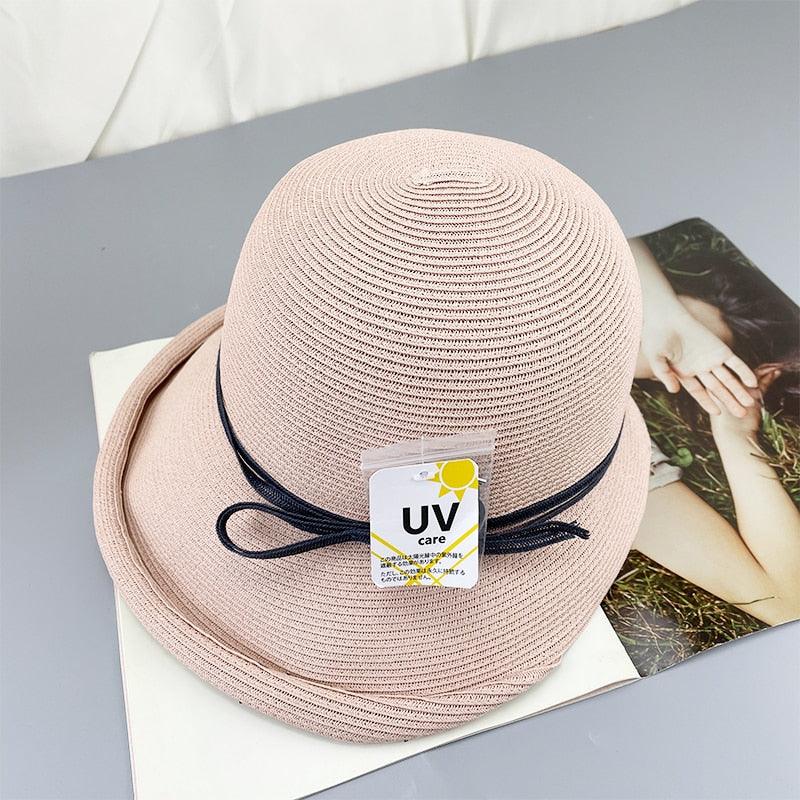 Classic Style Straw Hat Women Foldable Traveling Summer Women's Big Sun Hat Vintage Design Wide Side Straw Hat Female Summer Beach Hat Holiday Party Cap 56-58CM Stevvex
